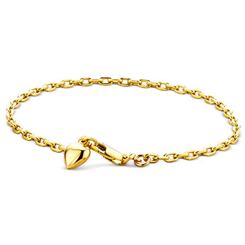 Orovi Bijoux Femme, Bracelet Coeur avec chaîne en Or Jaune 9 Kt / 375 Or 19 Cm