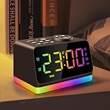 JALL Digital Alarm Clock with FM Radio for Bedroom, 8 Colors Night Light with Charging Port, Sleep Sound Machines with Timer, Dual Alarm (Black with RGB Font)