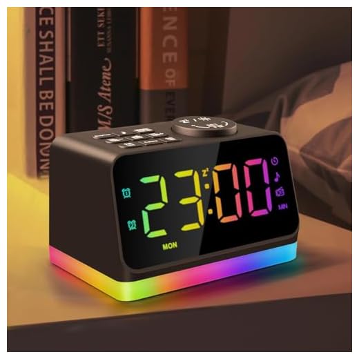 JALL Digital Alarm Clock with FM Radio for Bedroom, 8 Colors Night Light with Charging Port, Sleep