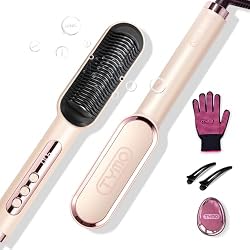 TYMO Ring Plus Hair Straightener Brush - Ionic Anti-Scald Straightener | Straightening Brush with Nano Titanium Coating, Even Heat, 9 Temp Settings, LED Screen, Hot Comb, Professional Hair Styler
