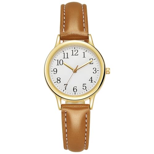 Shengxi Elegante Armbanduhr für Damen, Klassische Damenuhr mit Lederarmband, Arabische Ziffern Analoge Uhr, Einfache Stil Quarzuhr für Frauen Mädchen