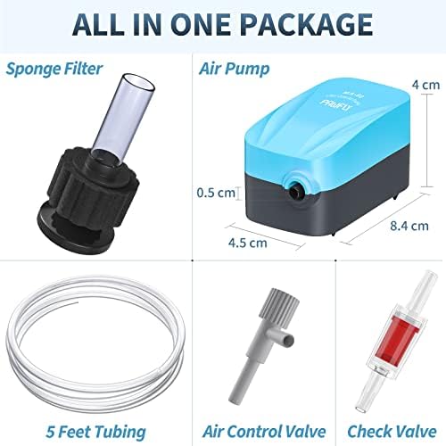 Uncilife Aquarium Quiet Betta Fry Shrimp Foam Filter Kit with 40 GPH Air Pump Air Control Valve Airline Tubing and Check Valve Accessories for 1-10 Gallons Small Fish Tank