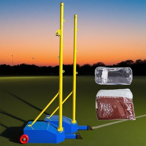 Heavy Duty Volleyball and Badminton Net Set - 5ft Adjustable Practice Net with Movable Poles and Stable Base for Indoor/Outdoor Use - Ideal for School, Garden, and Stadium