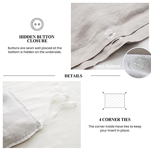 Simple&Opulence 100% Linen Duvet Cover Set (104''X92'') Floral Flax King Size, Shabby Chic Ruffle Edge Lace Insert Decoration, 3 Pcs Farmhouse Bedding-1 Comforter Cover 2 Pillow Shams, Floral Grey #TOP3