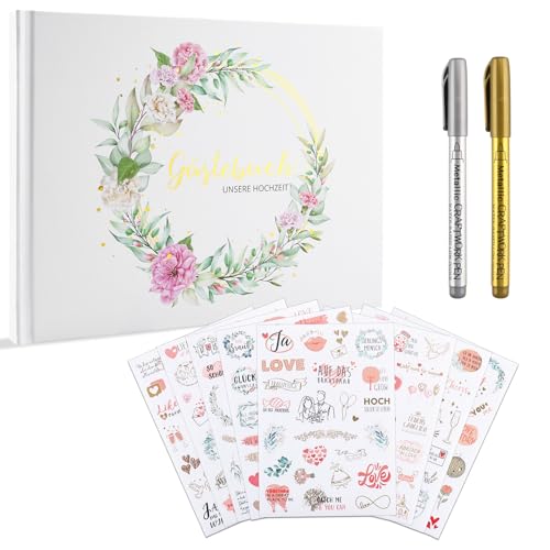 Zosenyer Álbum Fotos Firmas, Libro de visitas Regalos Comunion niña, Regalo Comunion niño Detalles Boda para Invitados Bodas, Bautizos y Cumpleaños 23.6x18 cm 120 Páginas con 2 Bolígrafo y 8 Pegatinas