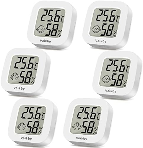 6Pack Room Thermometer Vaikby, Indoor Thermometer Hygrometer, Mini Digital Temperature Humidity Meter Gauge Monitor, Large LCD Display Celsius or Fahrenheit for House, Greenhouse, Baby, Office, Home
