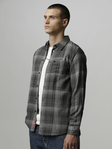 Image of THE BEAR HOUSE Men's Checked Slim Fit Flannel Cotton Casual Shirt | Grey | TBH-CHRYS-GY