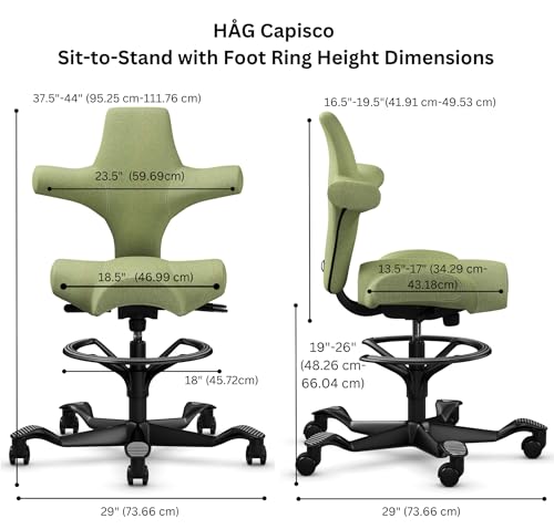 Image of HAG Capisco Sit to Stand Chair-Black Frame-Upholstered Bright Green-with Foot Ring