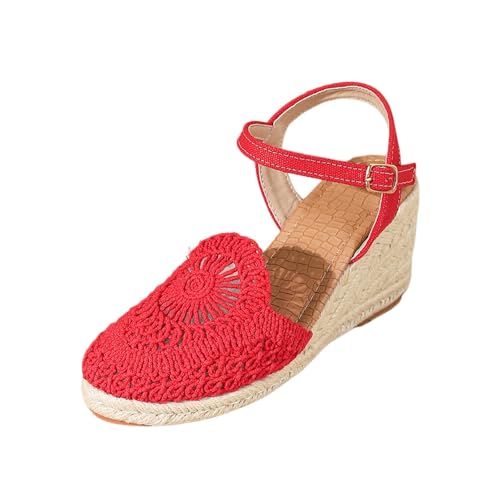 Sandales compensées espadrilles bout fermé tressé : chaussure été femme avec bride cheville réglable