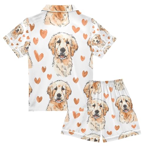 senya Golden Retriever Satin Summer Pajama Sets Silk Short Sleeve Button Down Sleepwear2