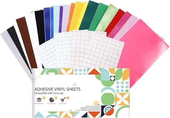 27 Pack Removable Vinyl Sheets Compatible with Cricut Joy, 5.5 x 12 in Smart Vinyl Set with 4 Transfer Tape Sheets and Scraper, Matless Self Adhesive Vinyl Sticker Paper for DIY Crafts