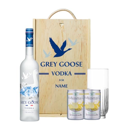 Personalised Grey Goose Vodka Set with Lemonade & Rocks Glass (70cl). Perfect for: Mothers Day Hamper, Vodka Gifts for Women and Men, Alcohol Gift Sets for Men, Birthday, Fathers Day