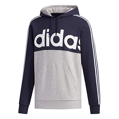 adidas Essentials 3-stripes Pullover Fleece Hooded Sweatshirt Hoodie (Ink / Medium Grey Heather, Medium)