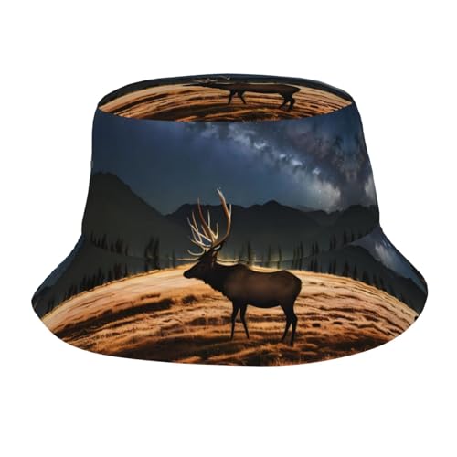 Elk in The Meadow Adult Unisex Sunshade Bucket hat, Non-Shrinking, Lightweight, Breathable, Foldable, Easy to Store Black