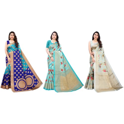 Image of Yashika Women's Sarees Women's Combo Art Silk Printed Saree With Unstitched Blouse Piece |saree for Women | saree combo | New Sari | Saree Pack Of 3