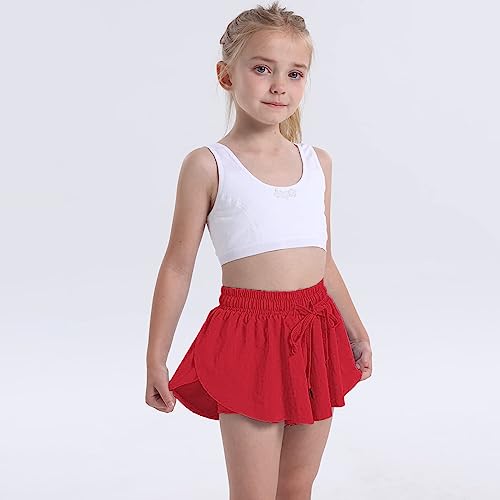 Terno de ioga para corrida, fitness, tênis, saia curta e bolso para meninas, shorts esportivos, Verm