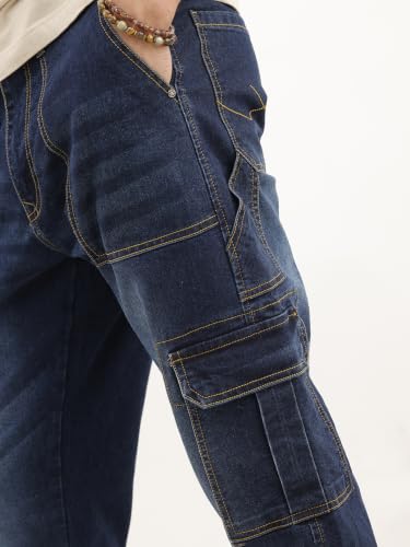 Image of WROGN Men's Cotton Stretch Cargo Jeans | Solid | Straight Fit