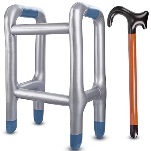 Fzyisw Aufblasbare Gehhilfe + Aufblasbarer Spazierstock Rollator Aufblasbar - das Perfekte Set für Ihr Kostüm als Oma oder Opa zum Karneval Fasching Geburtstag Cosplay Lustiges Geschenk
