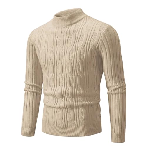Men's Winter Mock Neck Knitted Sweater Solid Color Slim Fit Warm Knit Pullovers