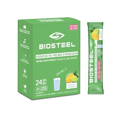 BioSteel Hydration Mix, Great Tasting Hydration with Zero Sugar, and No Artificial Flavours or Preservatives, Lemon Lime Flavour, 24 Single Serving Packets
