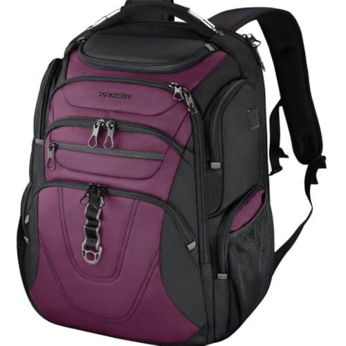 Image of KROSER TSA Friendly Travel Laptop Backpack 18.4 inch XXXL Gaming Backpack Water-Repellent College Daypack Business Backpack with RFID Pockets & USB Port for Men /Women-Black /Burgundy
