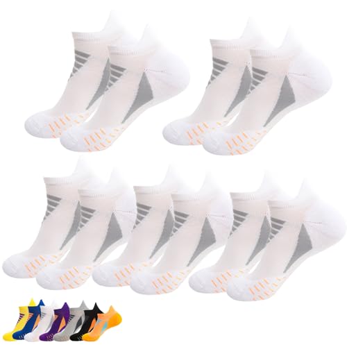 FETNHU Hywell Men's Thick Padded Athletic Ankle Socks 5 Pairs, Hywellstore Men's Thick Padded Athletic Ankle Socks (5Pairs White)