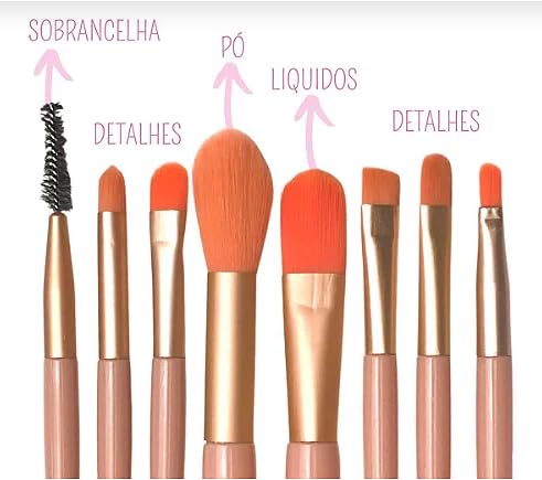 Kit 8 Pincéis Pequenos Para Maquiagem ideal para todas as regiões da face sintético leve + Estojo hi