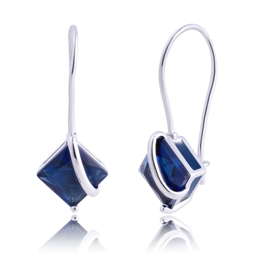 925 Sterling Silver Princess Cut Gemstone Earrings | Hypoallergenic 7mm Square Drop Dangle Earrings for Women in Various Birthstones with Secure Hooks by MAX + STONE