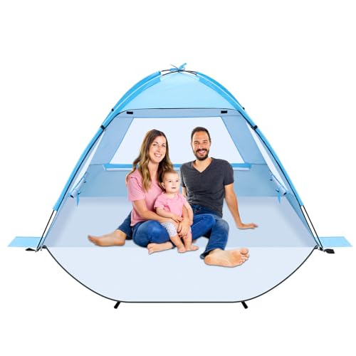 Strandmuschel Tragbarer Tenda da spiaggia portatile anti-UV 50+ per bambini e adulti - Riparo da spiaggia antivento (Blu, 2 persone)