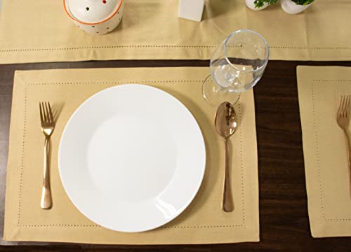 Purpleessences Hemstitch Solid Collection 100% Cotton Classic Farmhouse Table Runner 14 X 72 Every Day Use - Beige #TOP4