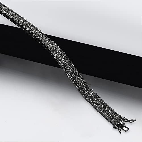 25+ Grams VVS1/D 6.75 Cwt. Onyx Simulated Diamond Solitaire Prong Set14K Black Gold Finish Crystal Premium Zirconia 8mm 2 Row Unisex Tennis Link Chain Bracelet3