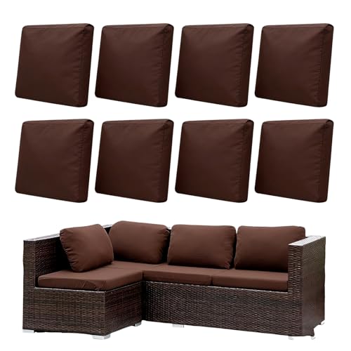 Morbuy 8 Pack Elastic Outdoor Cushion Covers, Water Resistant Garden Seat Cushion Covers, Replacement Patio Furniture Cushion Slipcovers for Rattan Corner Sofa (Brown) — image 1