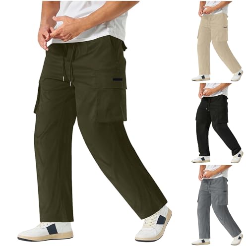 Pantalones de gimnasio para hombre, ajuste holgado, pantalones cargo para hombre, pierna recta, transpirables, pantalones atléticos para exteriores, con cordón, cómodos, pantalones deportivos de