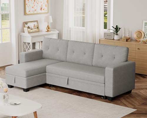 Convertible Sofa Bed with Storage Chaise for Living Room or Bedroom