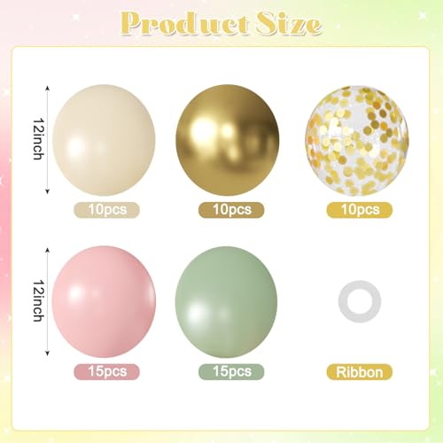 60Pcs Pink and Green Balloons, 12Inch Sage Green Pink Sand White Gold Confetti Balloons for Jungle Woodland Baby Shower Bridal Shower Wedding Birthday Party Decorations — view 2