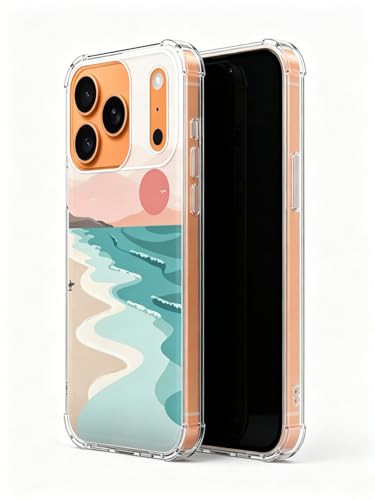 Eurdosmk Boho Minimalistic Beach Sunset Phone Case Compatible with iPhone 17 Pro Max, Aesthetic Summer Sea Shore Phone Cover for iPhone 17 Pro Max