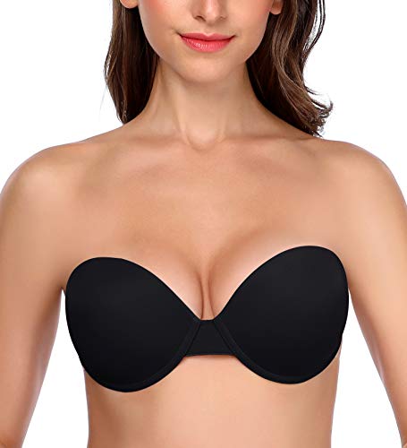 Image of Backless Strapless Push Up Bra for Women Thick Padded Sticky Underwired Bras Self Adhesive