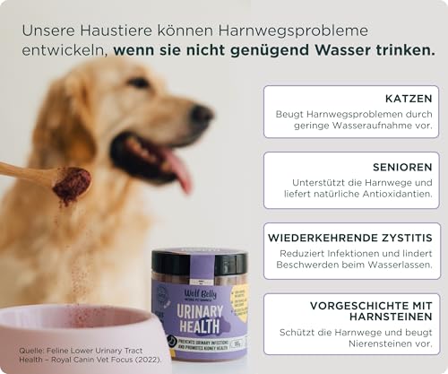 Wolf Belly - Bei Blasenentzündung für Hunde und Katzen 100% Natürlich (180 g) mit Cranberry und Vitamin C, Struvitsteine Auflösen und Unterstützt Nierengesundheit, Pulverform - Made in Europe