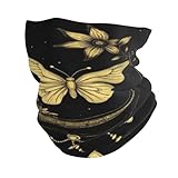 Mariposa Dorada sobre Luna Creciente con Adornos Floresales. Hombre Mujer Calentador De Cuello Elástico Pañuelo De Cabeza Secado Rápido Cuello Pañuelo para Mujer Adulto Motocicleta