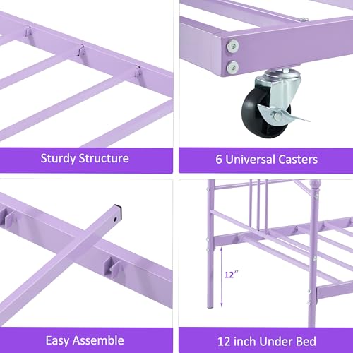 Image of Garvee Twin Daybed with Trundle, Sturdy Metal Day Bed with Arched Headboard and Steel Slat Support, Pullout Trundle with 6 Casters, Sofa Bed for Living Room Bedroom and Guest Room, Purple | Pullout Trundle, Six Smooth Casters, Space-Saving Design, Extra Sleeping Space, Easy Assembly, Purple