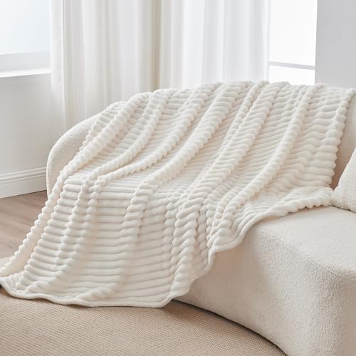 50"x60" Bedelite Ribbed Fleece Throw Blanket (Cream) - image 7