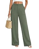 keriffe Women Summer Casual Pants Wide Leg Work Dress Pants with Pockets Business Slacks Army Green