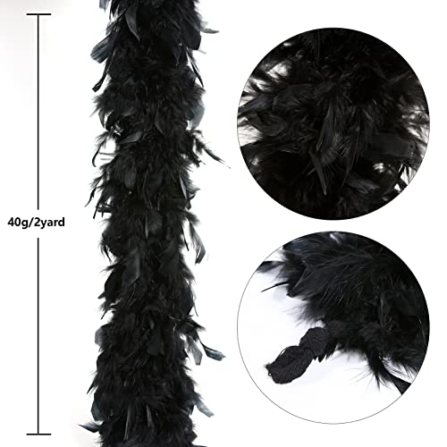 Tharaht Black Chandelle Turkey Feather Boa 2 Yards 40G For Diy Craft Home Dancing Wedding Party Halloween Costume Decoration Feather Boa #TOP2