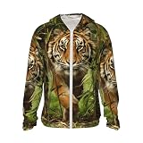 EdWal Tiger In The Jungle Print Unsex - Sudadera ligera con capucha, protección solar, cremallera completa, con bolsillo, tallas S-3XL, Negro, M