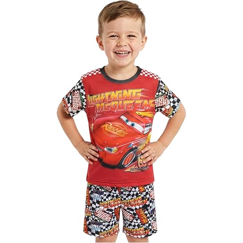 Disney Cars Pijama Niño y Bebe, 2-7 Años, Conjunto de Pijamas Niños Verano Manga Corta, Ropa de Dormir Transpirable, Lightning Mcqueen (4-5 Años, Rojo/Multi Cars, 1 Paquete)