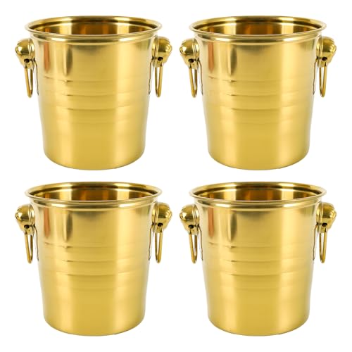 4 Pcs Stainless Steel Champagne Bucket, 3 Qt Double Wall Ice Bucket with Handles, Metal Wine Chiller for Champagne, Beer, Cocktails, Home Bar, Party Beverage Cooler (Gold)