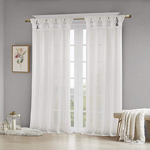 Madison Park Rosette Vorhang mit Blumen-Verzierung, solide Fensterdekoration für Schlafzimmer, Wohnzimmer und Schlafsaal, 127 x 213 cm, Weiß