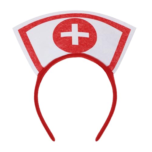 PPhtony Halloween Nurse Hat Headband Red White Nurse Costume Headband for Adults Women Halloween Party Dress Up Accessories