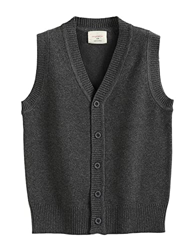 Image of Girls Boys School Uniform Sweater Vest Button Down V-Neck Classic Soild Knit Cardigan Tops