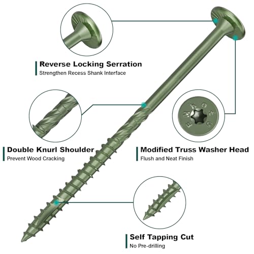 Image of 6 Inch Heavy-Duty Outdoor Deck Screws, 250Pcs Star Drive Decking Wood Screws, Rust Resistant Timber Screws for Timber /Log /Landscaping Wood (#14 x6 Green)